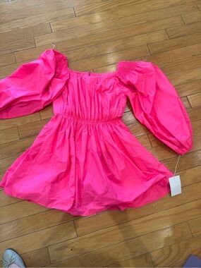 Valentino Hot Pink Puff Sleeve Mini Dress